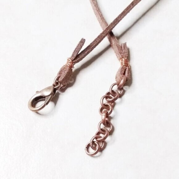 Snazzy! Orange Agate Purple Sea Sediment Jasper Copper Steampunk Suede Necklace - Picture 6 of 9